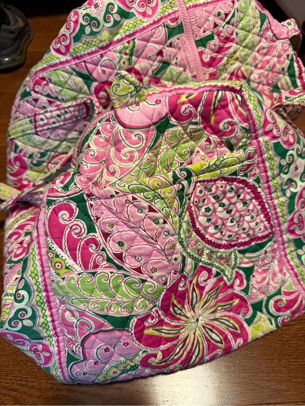 Vera Bradley Large Quilted Floral Duffel Bag in Pink & Green. - Picture 2 of 4
